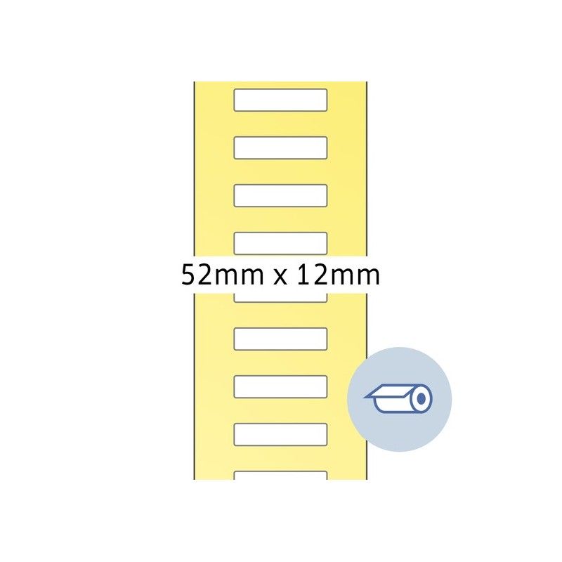 Etykiety do druku termotransferowego, 52 x 12 mm, białe matowe, klej permanentny.